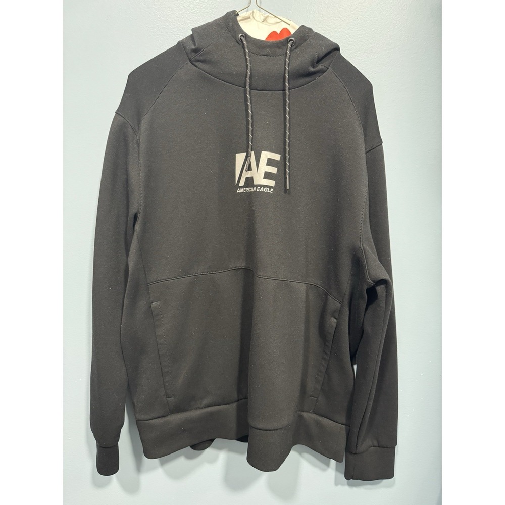 American‎ Eagle High Neck Hooded Sweatshirt Reflective Men's Size Large Black